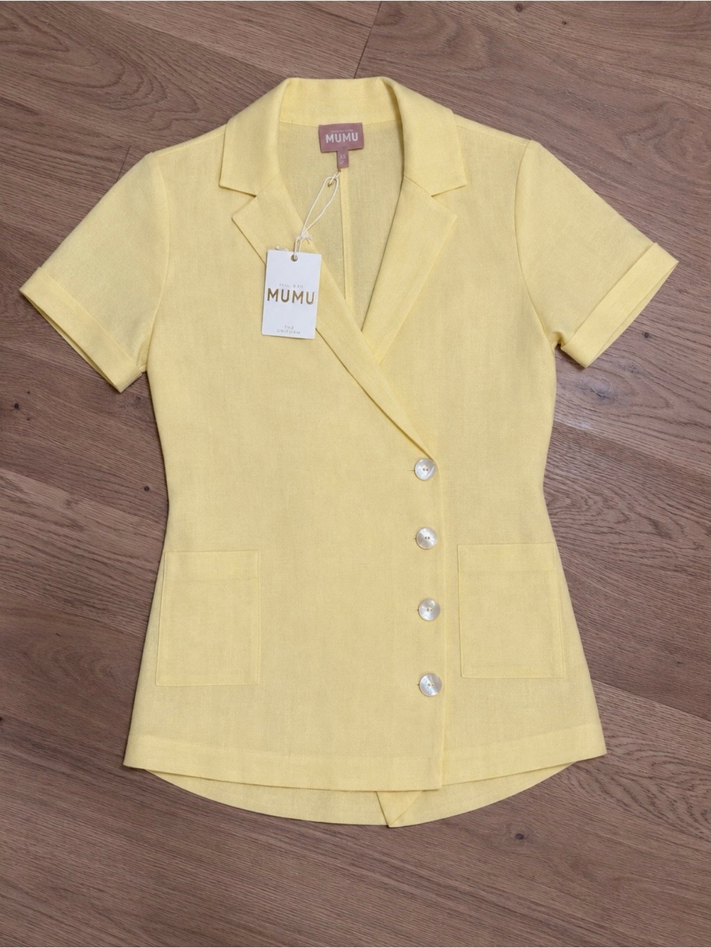 Mumu Yellow Double-Breasted Linen Blend Romper - Picture 1 of 4